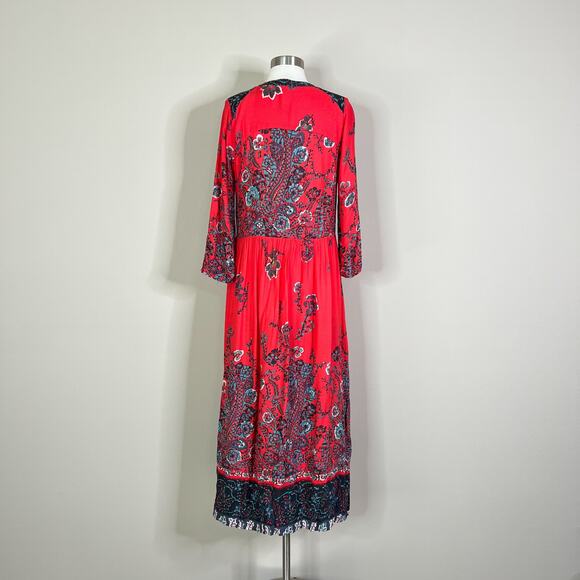 Free People | If Only You Knew Red Floral Slit Flowy Boho Maxi Dress EUC XS - Picture 8 of 12
